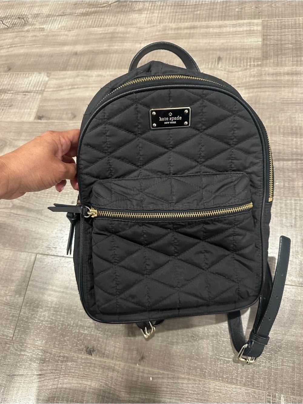 Kate Spade Black Quilted Mini Backpack with Gold Hardware